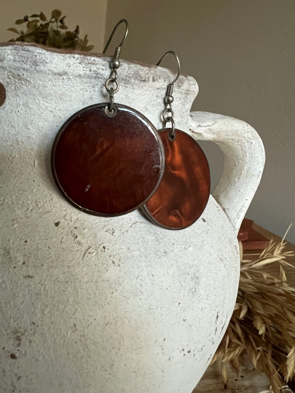 Brass and Brown Shell - type Earrings